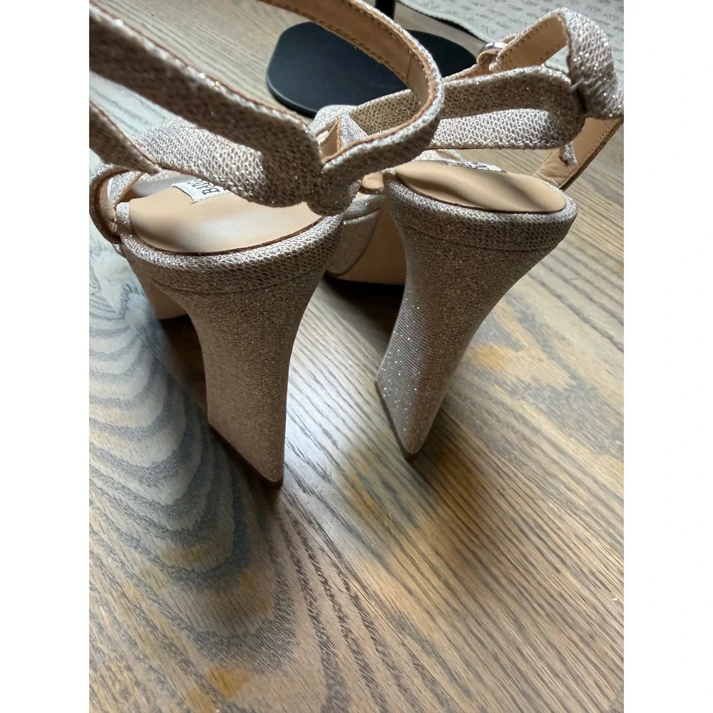 Badgley Mischka Gold Glitter Platform Block Heel Sandals 5.5 Champagne